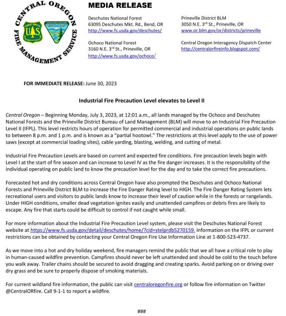 deschutes national forest fire restrictions